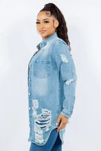 American Bazi Distressed Button Up Long Sleeve Denim Jacket Woman Outerwear