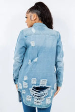 American Bazi Distressed Button Up Long Sleeve Denim Jacket Woman Outerwear