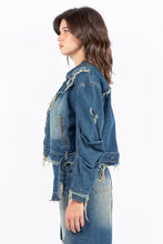 American Bazi Full Size Distressed Frayed Edge Zip Up Denim Jacket Plus Size Woman Outerwear