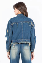 American Bazi Full Size Distressed Frayed Edge Zip Up Denim Jacket Plus Size Woman Outerwear