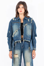 American Bazi Full Size Distressed Frayed Edge Zip Up Denim Jacket Plus Size Medium Woman Outerwear