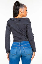 American Bazi off shoulder lace up denim jacket with zipper and pockets