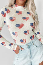 American Flag Heart Pattern Long Sleeve Bodysuit for Women