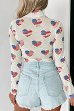 American Flag Heart Pattern Long Sleeve Bodysuit for Women