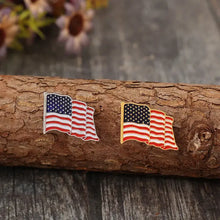 Two American flag enamel pins with silver and gold borders, piece drip oil finish
