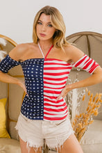 American Flag Off Shoulder Top with Ruched Detailing AMERICAN FLAG