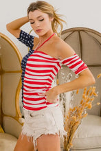 American Flag Off Shoulder Top with Ruched Detailing Woman T Shirts