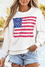 White american flag round neck casual sweatshirt with red and blue sequined design for casual wear