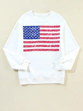 White American Flag round neck casual sweatshirt featuring a textured design with blue stars and red stripes