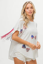 American Flag Sequin Ribbon Patriotic Fringe T Shirt for Women