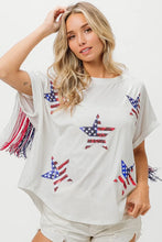 American Flag Sequin Star Fringe Top for Women OFF WHITE