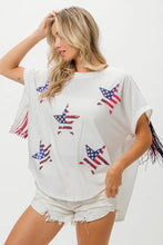 American Flag Sequin Star Fringe Top for Women Woman T Shirts