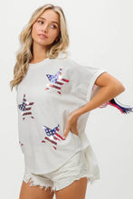 American Flag Sequin Star Fringe Top for Women Woman T Shirts