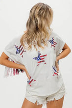 American Flag Sequin Star Fringe Top for Women Woman T Shirts