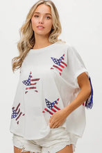 American Flag Sequin Star Fringe Top for Women Woman T Shirts