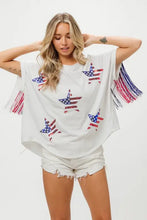 American Flag Sequin Star Fringe Top for Women Woman T Shirts