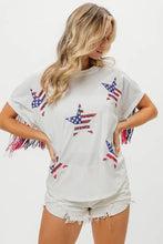 American Flag Sequin Star Fringe Top for Women Woman T Shirts
