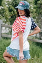 American Flag Sequin V-Neck T-Shirt with Patriotic Jersey Design