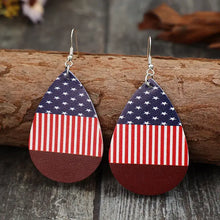Patriotic American Flag Stripes PU Leather Teardrop Earrings