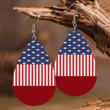 American flag stripes PU leather teardrop earrings in red, blue, white