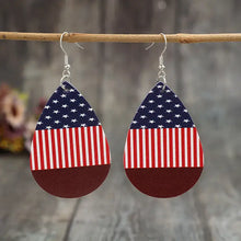 American Flag Stripes PU Leather Teardrop Earrings