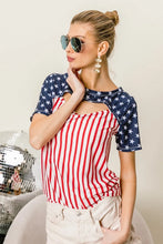 American Flag Theme Front Cut Out Top for Women RED STRIPE