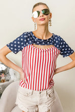 American Flag Theme Front Cut Out Top for Women