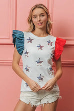 American Flag Top with Sequin Stars and Ruffled Sleeves Woman T Shirts