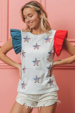 American Flag Top with Sequin Stars and Ruffled Sleeves