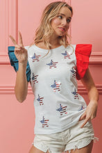 American Flag Top with Sequin Stars and Ruffled Sleeves