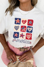American Heart Star Checkered Graphic Cream Patriotic T-Shirt for Women
