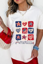 American Heart Star Checkered Graphic Cream Patriotic T-Shirt for Women