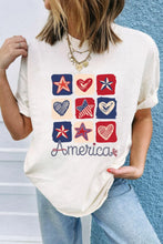 American Heart Star Checkered Graphic Cream Patriotic T-Shirt for Women White