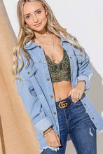 And The Why Button Front Flap Pocket Ripped Denim Jacket Woman Outerwear