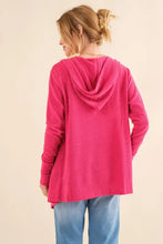Pink thermal hooded open full size cardigan with pockets
