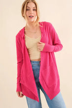 Hot pink thermal hooded open front cardigan with pockets