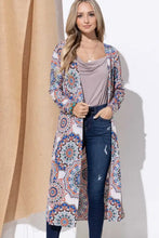Printed kimono open floral duster coat with mandala design