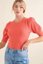 Coral ribbed knit bodysuit with puffed half sleeve rib design from and the why for stylish casual wear