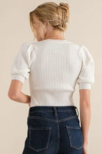White ribbed knit bodysuit with puffed half sleeve rib design in puffed half style by And The Why