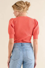 Coral ribbed knit bodysuit with puffed half sleeve rib design from and the why for stylish casual wear