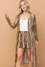 And The Why Snake Print Kimono Open Front Longline Cardigan Woman Outerwear