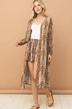 Snake print kimono open front longline cardigan with long sleeves