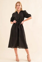 And The Why Waffle Textured Ribbon Waist Midi Dress Black Casual Dresses