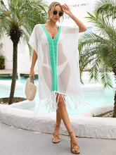 Angel Wings Contrast Fringe Trim Openwork Cover-Up Dress Swimwear Cover-Ups