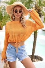 Angel Wings Drawstring Hem Round Neck Cropped Cover Up Swimwear Cover-Ups