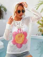 Angel Wings Flower Graphic Lace-Up Openwork Hooded Cover Up Swimwear Cover-Ups