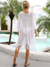 Angel Wings Fringe Trim Dolman Sleeve Openwork Beach Cover-Up