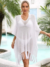 Angel Wings Fringe Trim Dolman Sleeve Openwork White V-Neck Kaftan