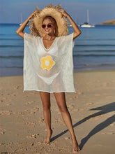 Angel Wings Openwork Flower V-Neck Short Sleeve Cover Up Swimwear Cover-Ups