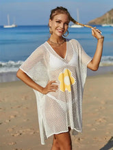 Angel Wings Openwork Flower V-Neck Short Sleeve Cover Up Swimwear Cover-Ups